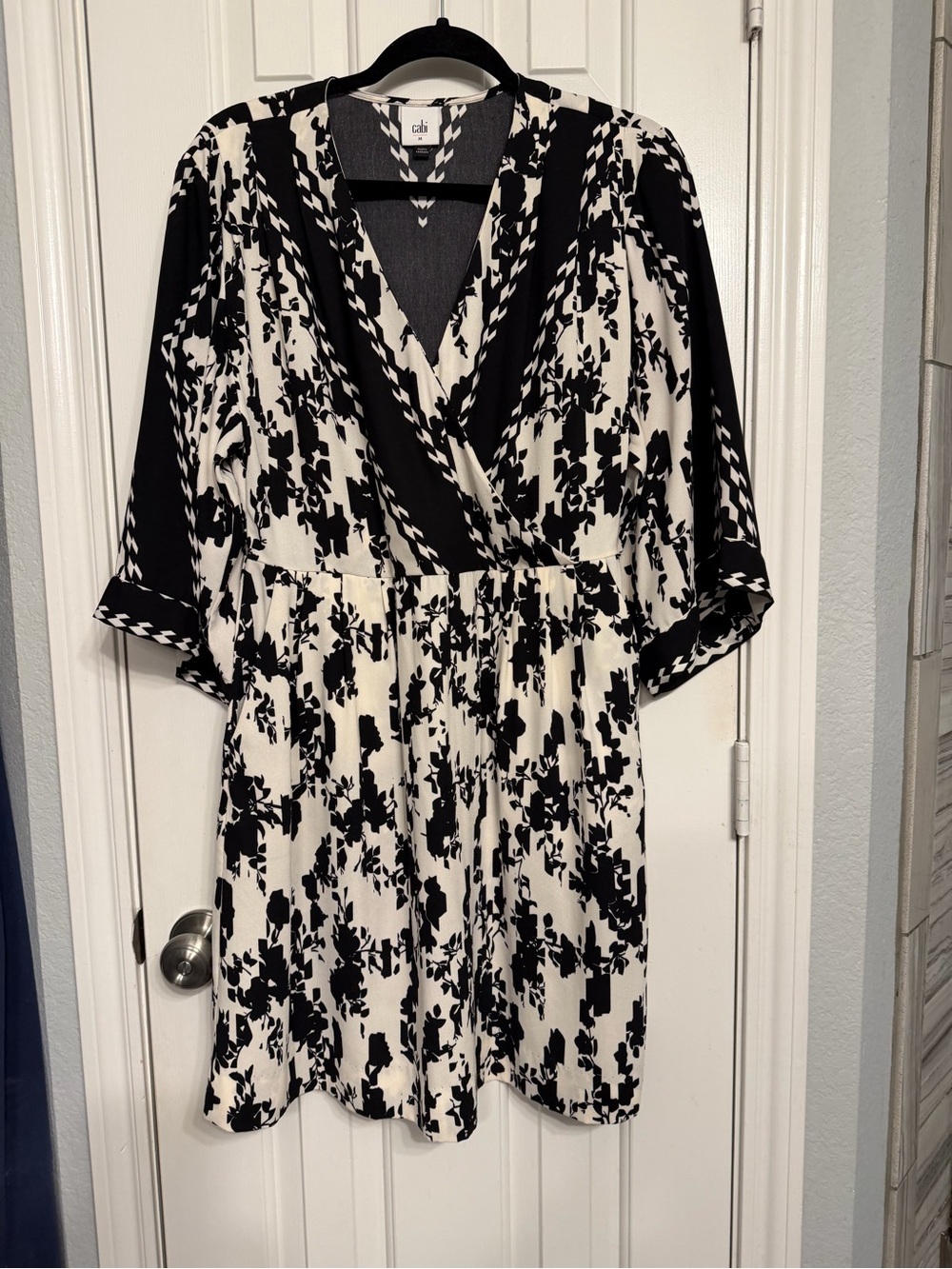 CAbi Black & White Floral Midi Dress